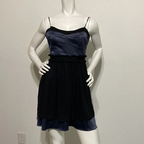BCBGeneration Blue Black Satin Chiffon Sleeveless Mini Dress Size 0 - Picture 1 of 8